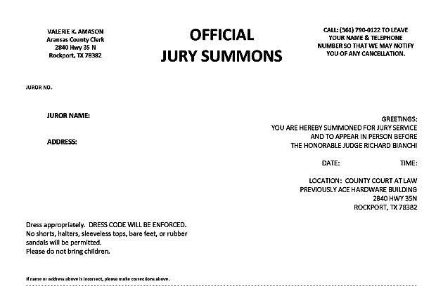 Jury Duty Exemptions Letter from www.aransascountytx.gov