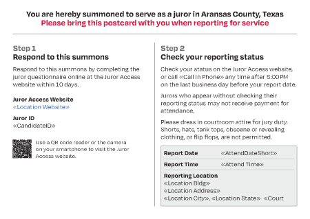 Sample Aransas County Grand Jury Summons