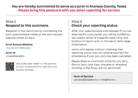 Sample Aransas County Petit Jury Summons